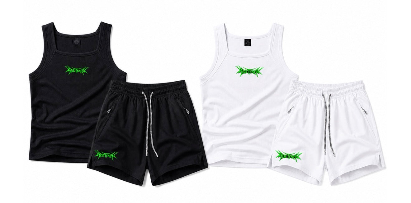 AER Ribbed Tank & Athletic Shorts Set – Black | White