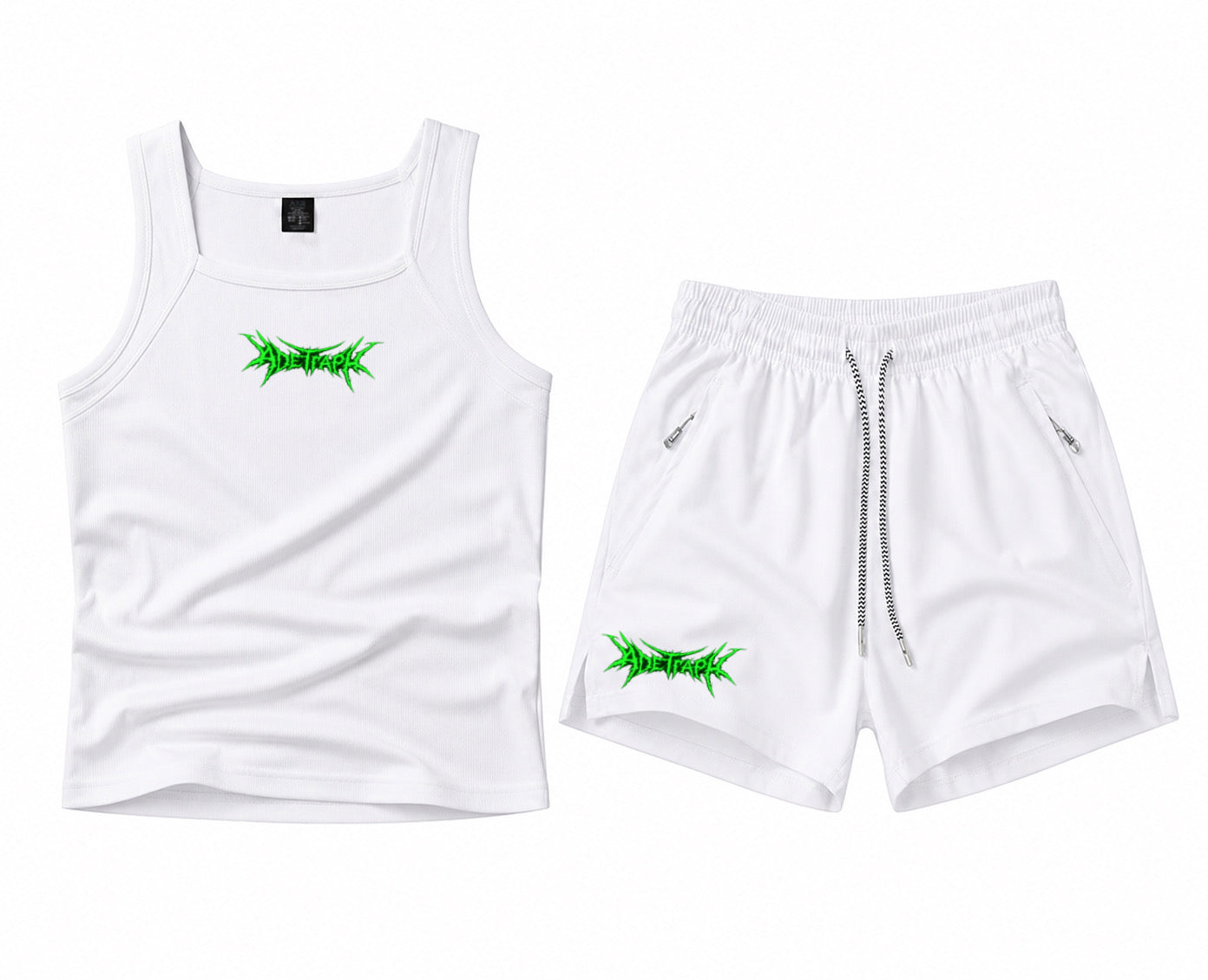 AER Ribbed Tank & Athletic Shorts Set – Black | White