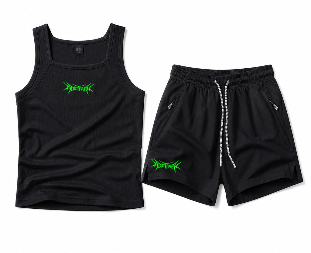 AER Ribbed Tank & Athletic Shorts Set – Black | White