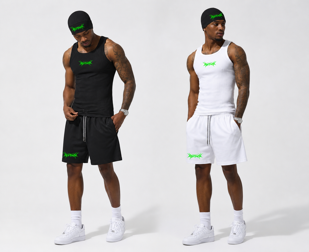 AER Ribbed Tank & Athletic Shorts Set – Black | White