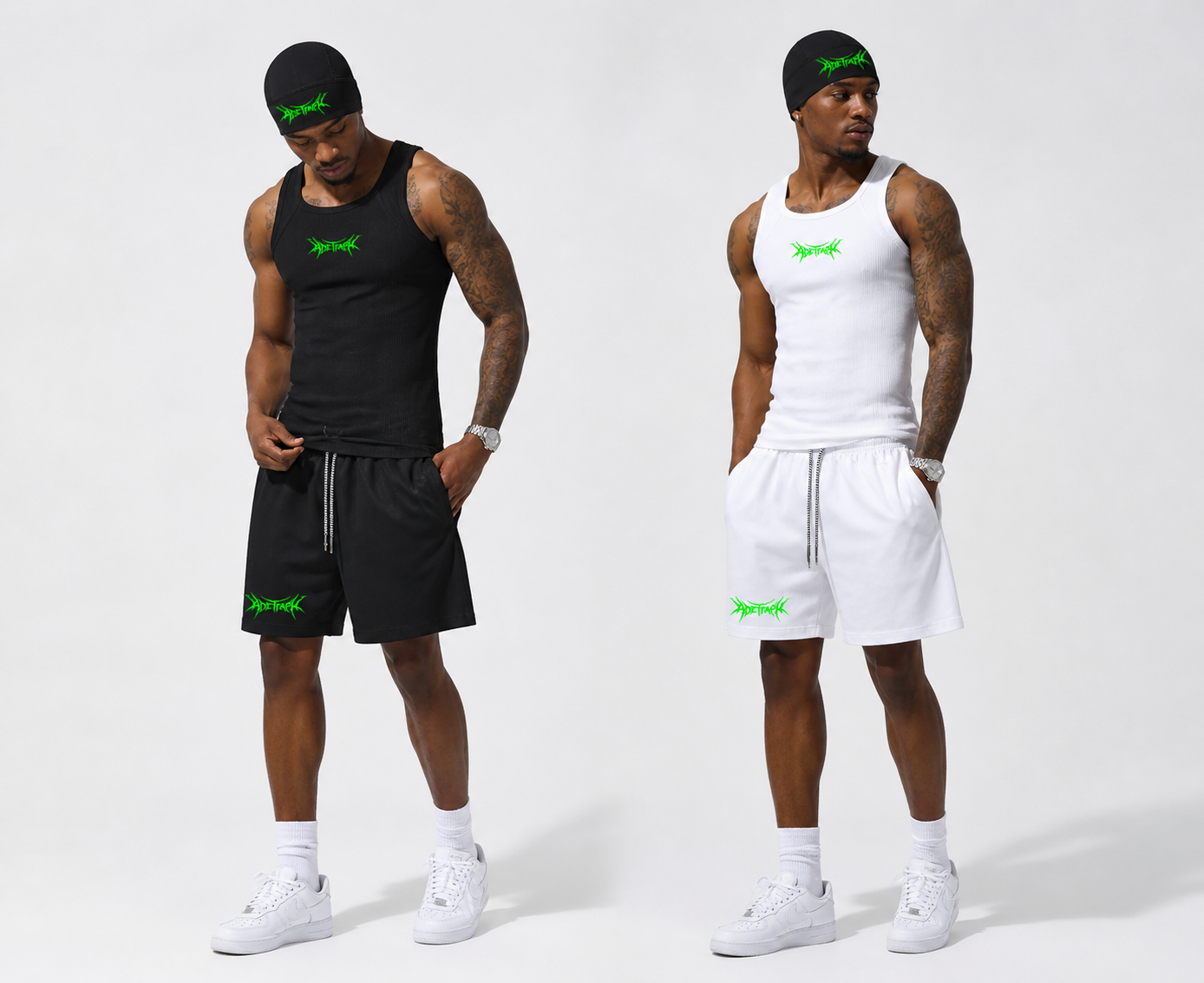 AER Ribbed Tank & Athletic Shorts Set – Black | White