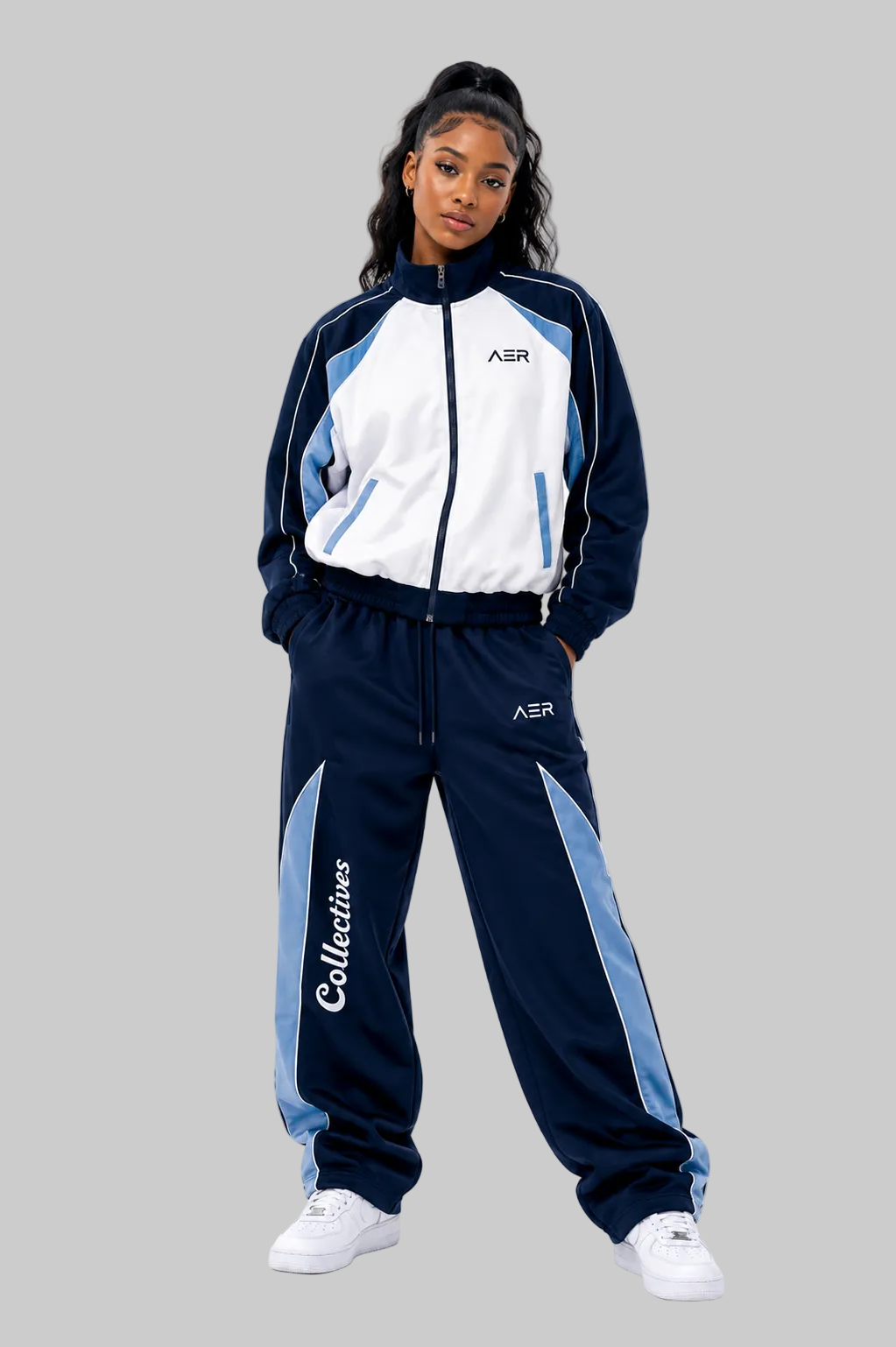 AER Premium Oversized Tracksuit – Navy Blue & White