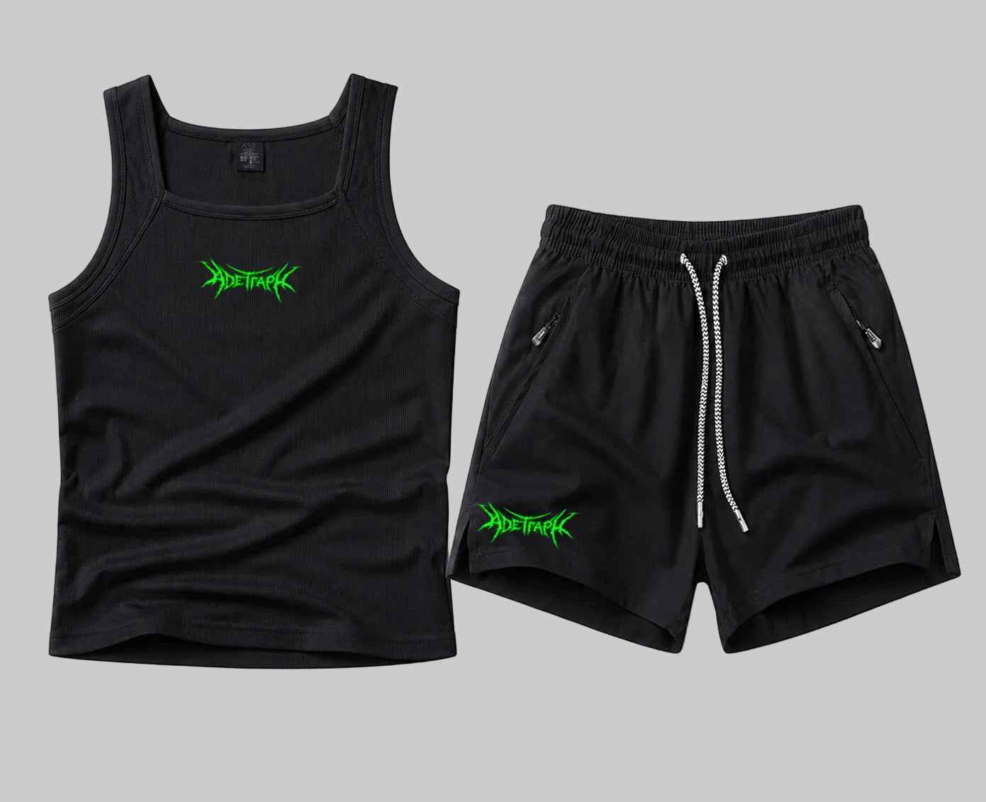 Ribbed Tank & Athletic Shorts Set – Black | White